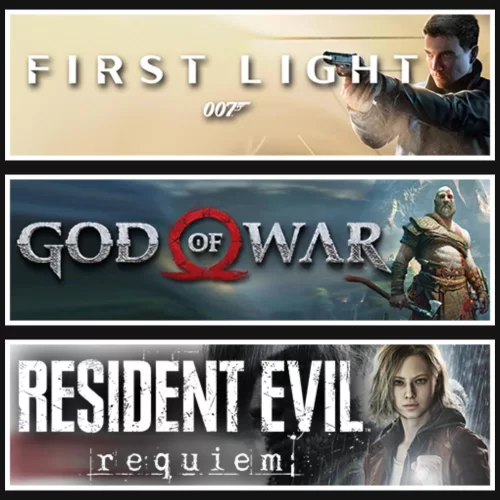 007 First Light +God Of War +RE Requiem